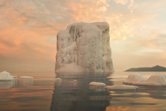 3d rendering of big iceberg in front of beautiful sky