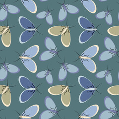 Seamless pattern - stylized moths - graphics. Summer, insects, unbearable ease of life. Wallpapers, textiles, packaging