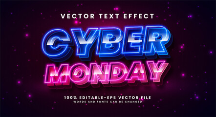 Cyber monday 3D text effect. Editable text style effect with glow light theme. © Niestart Creation