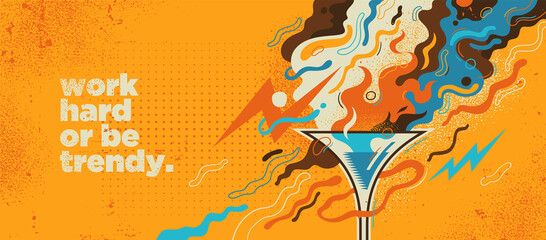 Abstract lifestyle banner design with cocktail and various colorful splashing shapes. Vector illustration.	 - obrazy, fototapety, plakaty