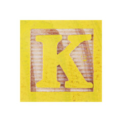 Letter K childs wood block on white with clipping path