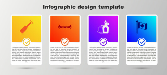 Set Paddle, Kayak, Syrup with pancakes and Flag of Canada. Business infographic template. Vector