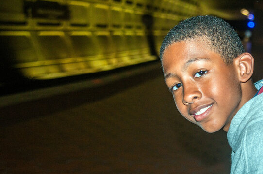 Young African American Boy in metro