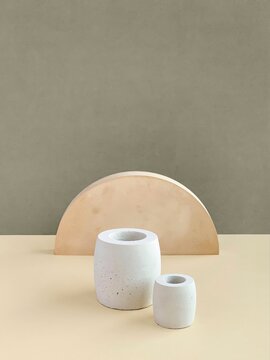 Concrete stands in natural colors, geometric shape props