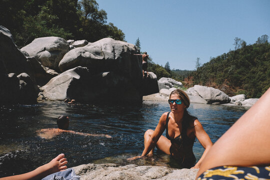 Friends Swimming and Playing Together in the California Summer Heat