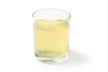 Closeup glass of Mitragyna speciosa Korth tea (Kratom) isolated on white background