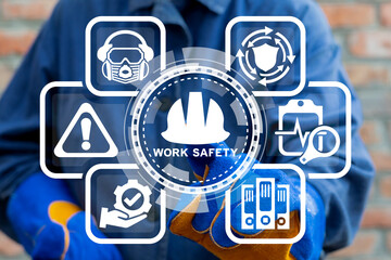 Work Safety Concept - regulations and standards in industry. First safety and secure rules. Health...