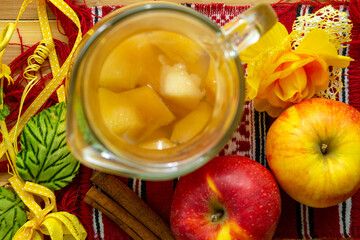 Sweet apple compote made at  home with no additives or sugar made for winter
