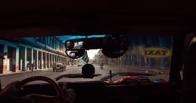Interior of Taxi car in Havana, Cuba