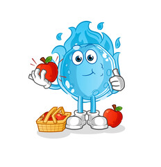 blue comet eating an apple illustration. character vector