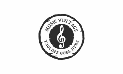 Music vintage logo vector. Musical key note template logo for a recording company or school.