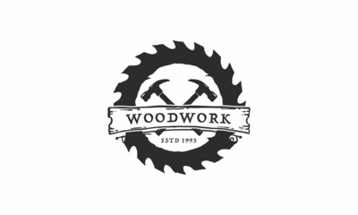 Wood work logo design template.creative badge for woodwork company.