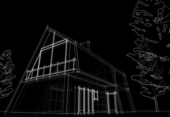 house architecture drawing 3d illustration 