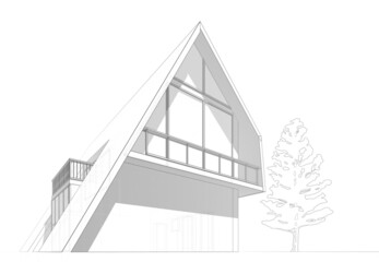 house architecture drawing 3d illustration 