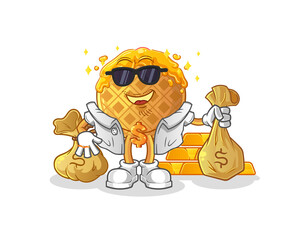Naklejka premium waffle rich character. cartoon mascot vector