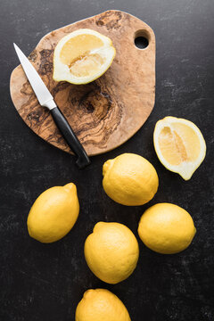 Food Flatlay of Lemons on Dark Slate