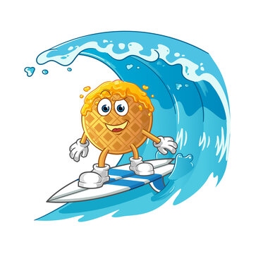 recommend clip art: waffle surfing character. cartoon mascot vector