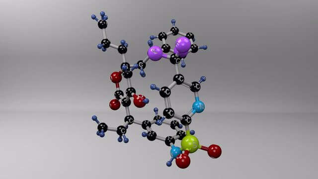 Tipranavir molecule. Molecular structure of aptivus, antiretroviral used in the therapy and prevention of human immunodeficiency virus (HIV) infection. Alpha channel.