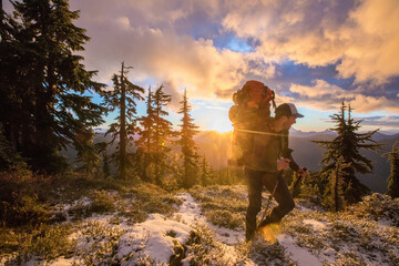 Mountaineer on approach to the Coast Mountain Range.