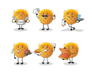 waffle restaurant group character. cartoon mascot vector