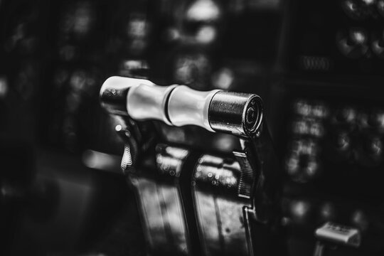Airplane Throttles In Black And White