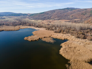 Fototapeta na wymiar Aerial view of Choklyovo swamp at Konyavska Mountain, Bulgaria