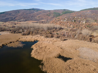 Aerial view of Choklyovo swamp at Konyavska Mountain, Bulgaria