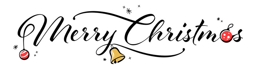 Merry christmas hand lettering inscription vector design, calligraphy illustration with christmas icons - obrazy, fototapety, plakaty
