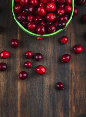Fresh cranberries in bowl, copy space.