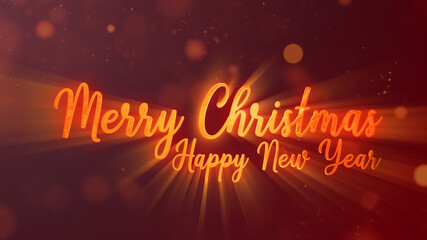 Merry Christmas and Happy New Year red and gold background with flying particles