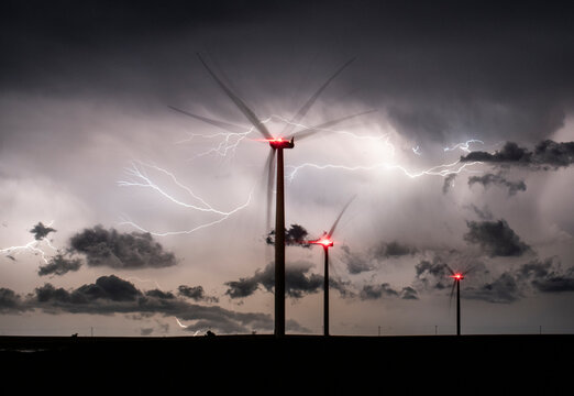 Massive Lightning Storm at Colorado Wind Farm