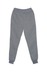 Blank training jogger pants color gray on invisible mannequin template front view on white background
