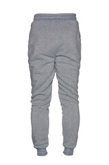 Blank training jogger pants color gray on invisible mannequin template back view on white background
