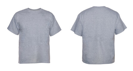 Blank T Shirt color gray on invisible mannequin template front and back view on white background
 - obrazy, fototapety, plakaty