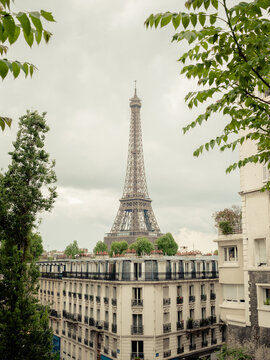 View towards Eiffel Tower from nearby street
