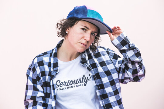 portrait woman with colorful cap