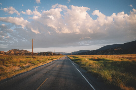 Road Extends Through Cuyama Valley at Sunset