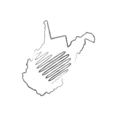 West Virginia US state hand drawn pencil sketch outline map with heart shape. Continuous line drawing of patriotic home sign. A love for a small homeland. T-shirt print idea. Vector illustration.