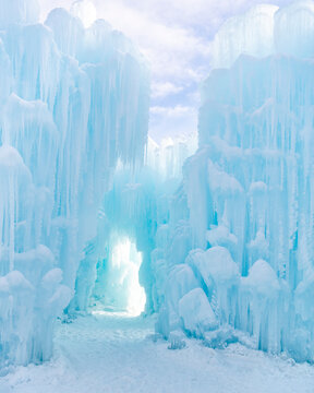 Beautiful Ice Castles against sky during sunset
