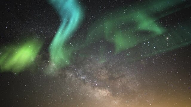 Aurora Milky Way Galaxy Time Lapse and Aquarids Meteor Shower