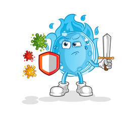 Obraz premium blue comet against viruses cartoon. cartoon mascot vector