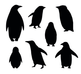 Obraz premium Vector set bundle of hand drawn penguin silhouette isolated on white background