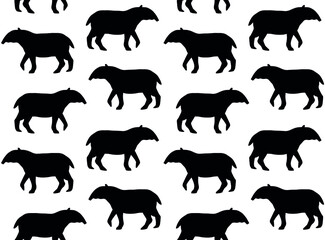 Vector seamless pattern of hand drawn tapir silhouette isolated on white background