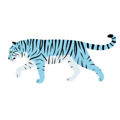 Vector flat hand drawn blue tiger isolated on white background