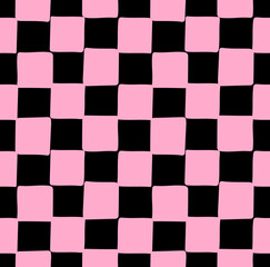 Vector seamless pattern of pink hand drawn sketch doodle chessboard checkered texture isolated on black background