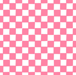 Vector seamless pattern of pink hand drawn sketch doodle chessboard checkered texture isolated on white background