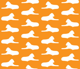 Vector seamless pattern of hand drawn lying tiger silhouette isolated on orange background