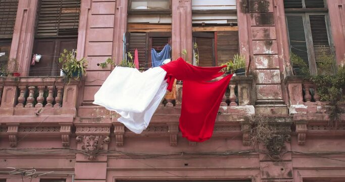 Washing hanging on the line to dry on Old Havana, Cuba