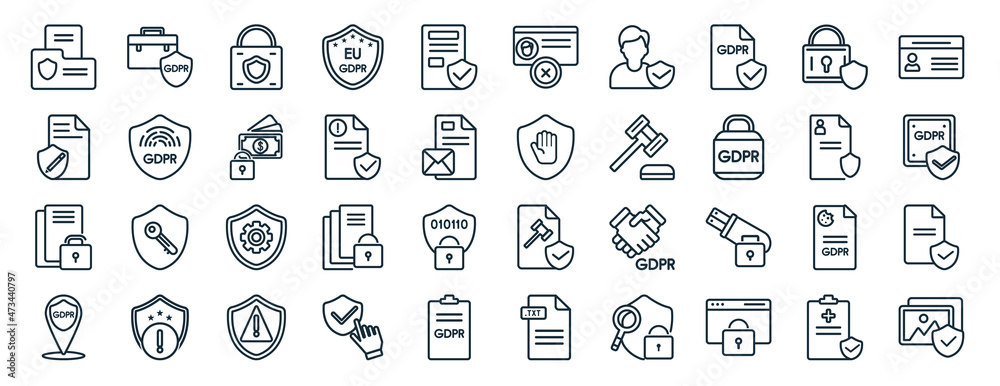 Wall mural set of 40 flat gdpr web icons in line style such as portfolio, rectification, right to access, addre