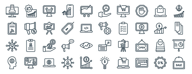 set of 40 flat marketing web icons in line style such as recommendation, rss, viral, behavior, sales, consumer, ratio icons for report, presentation, diagram, web design